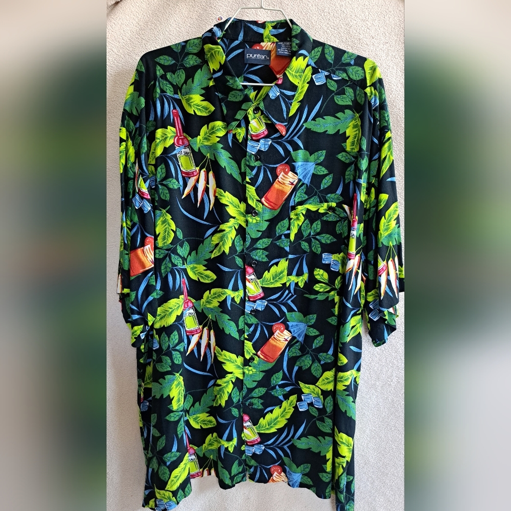 Men's Puritan Green/ Black Tropical Button Down Shirt